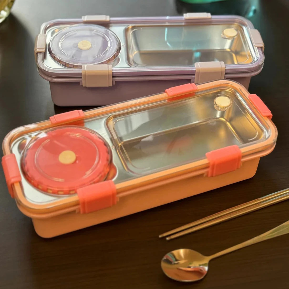 2 Grid Stainless Steel Lunch Box with Name Engraving for Kids n Adults