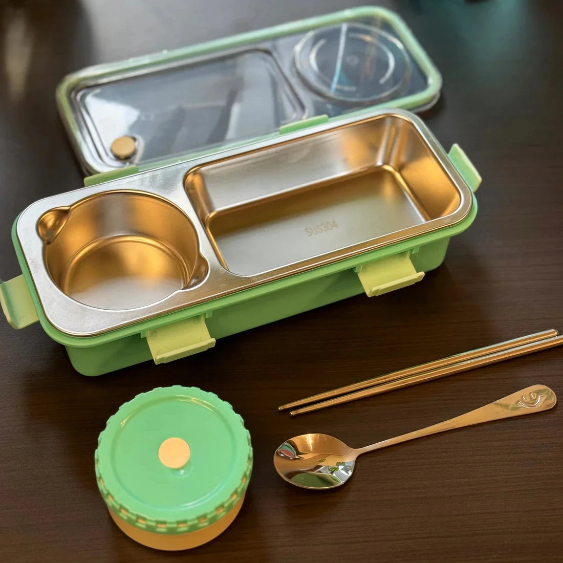 Green Stainless Steel Lunch Box for School & Office