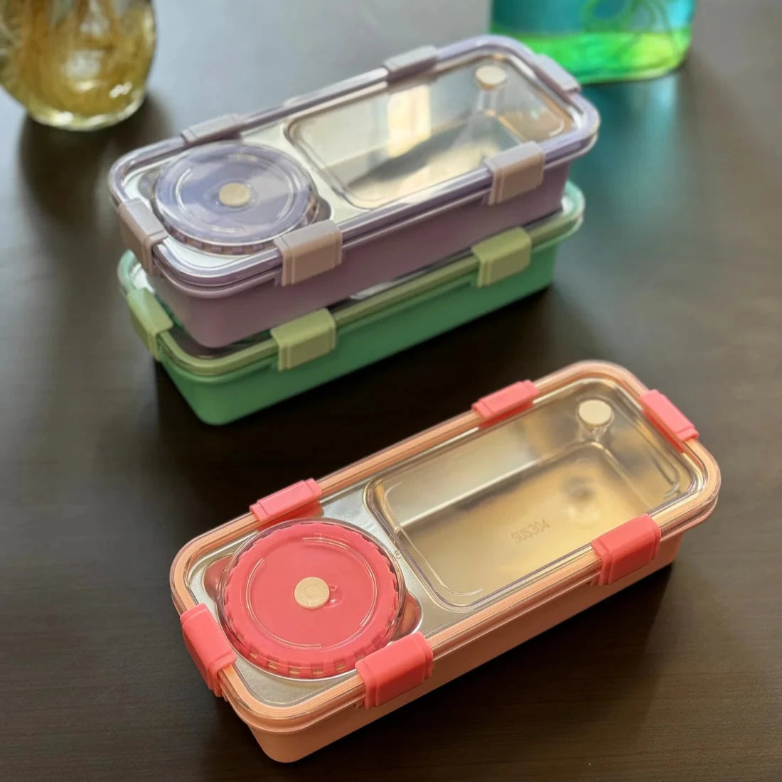 2 Compartment Leakproof Stainless Steel Lunch Box with Bowl