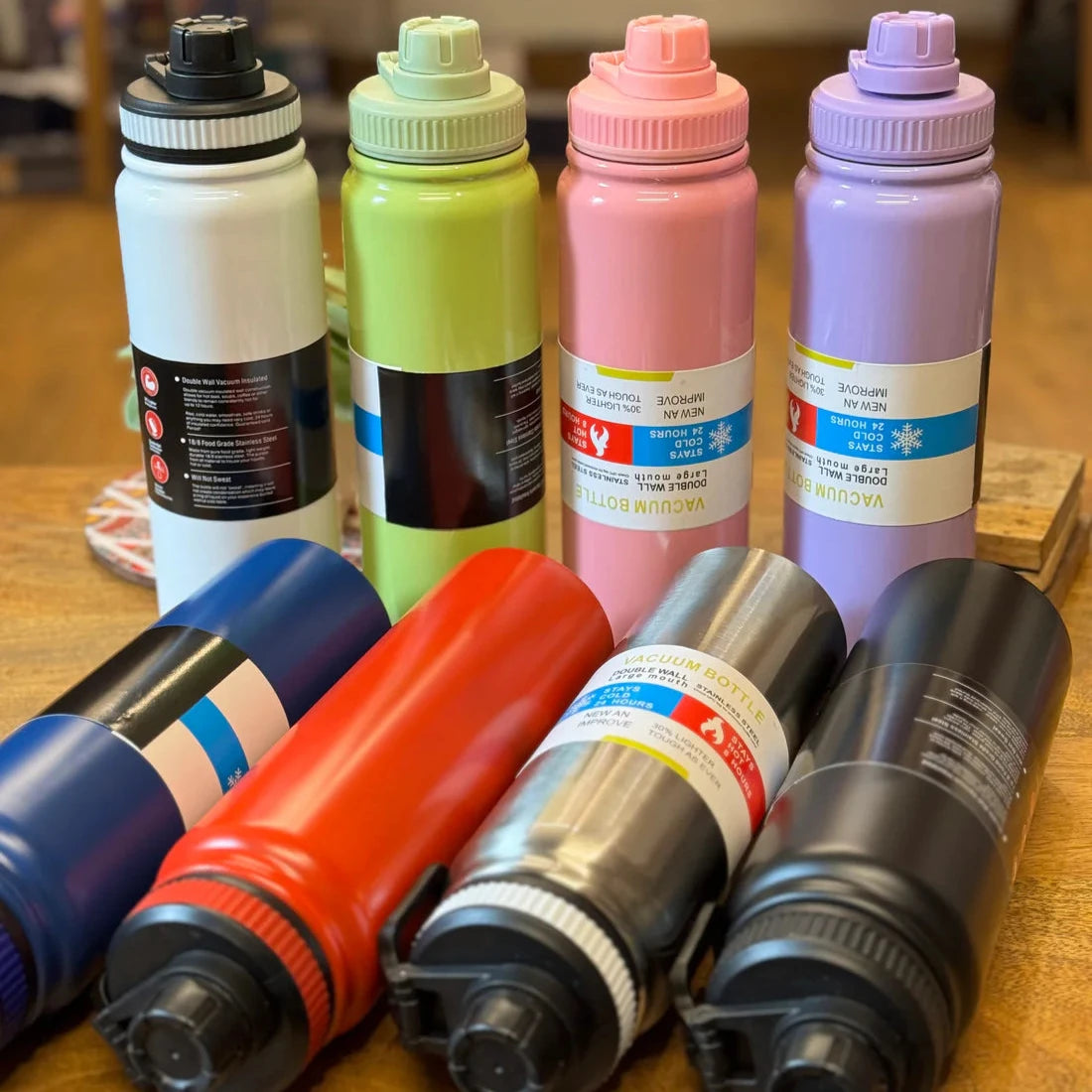 Stainless Steel Water Bottle in 8 Colors White, Green, Pink, Purple, Blue, Red, Silver, Black