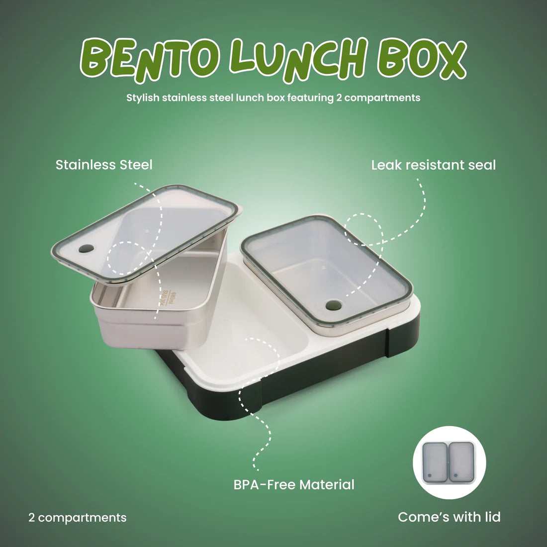 Pure Meal 2 Compartment Stainless Steel Bento Lunch Box with Bag