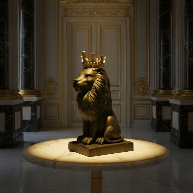 Polyresin Lion King Statue With Crown - Black