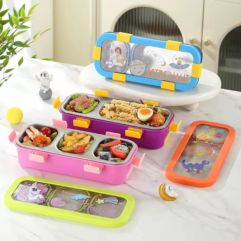 Yum Yum Sleek Stainless Steel Bento Lunch Box (2 Grid) - 100% Leakproof