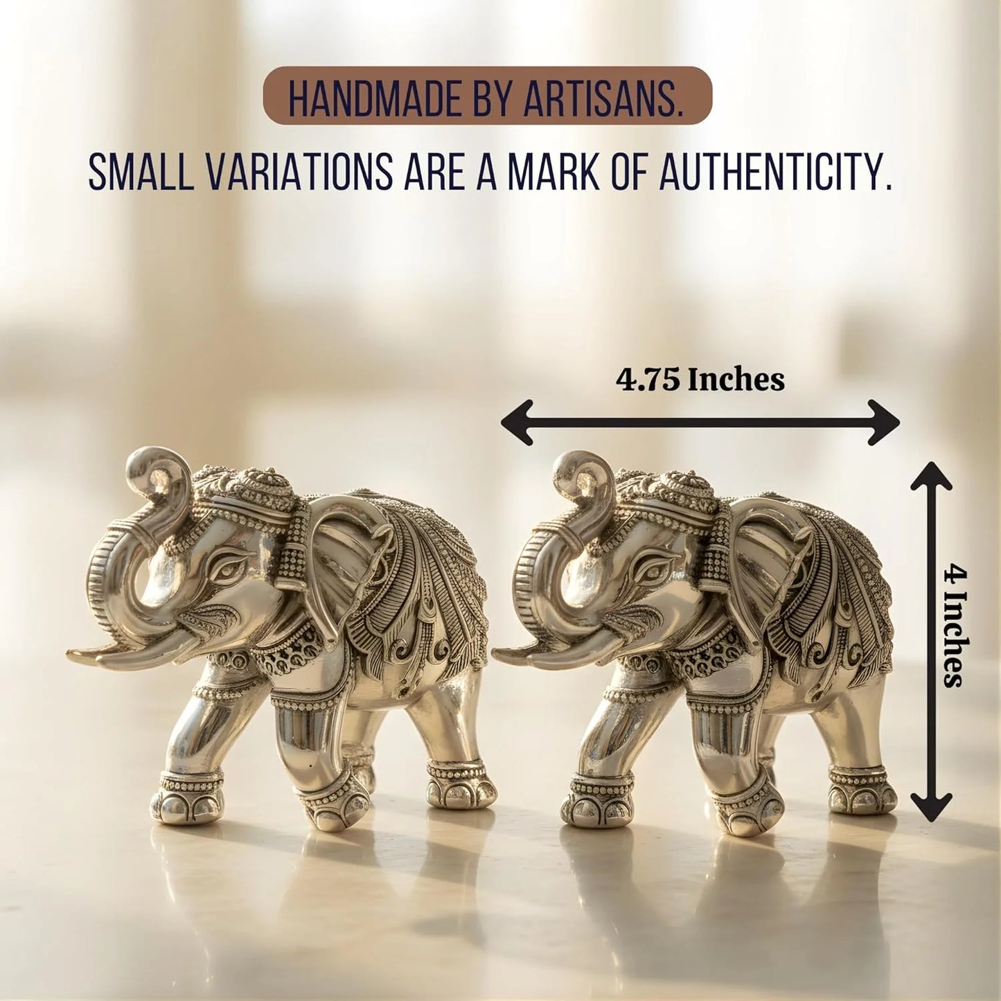 Silver-Plated Elephant Pair for Vastu & Gifting