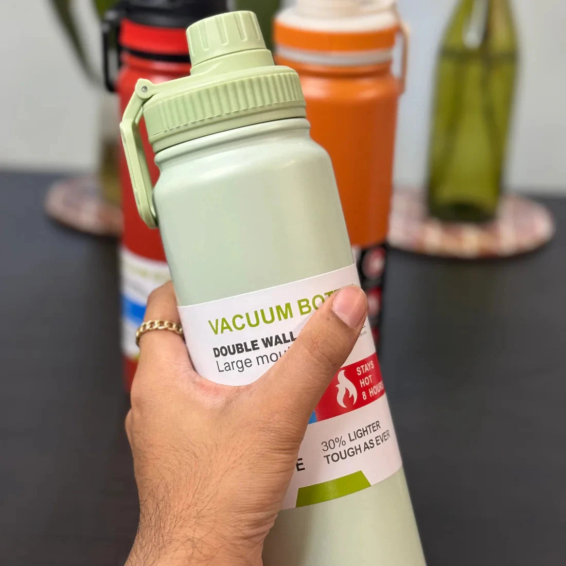 Light Green Stainless Steel Water Bottle for Sports, Gym, School, Office and Many More
