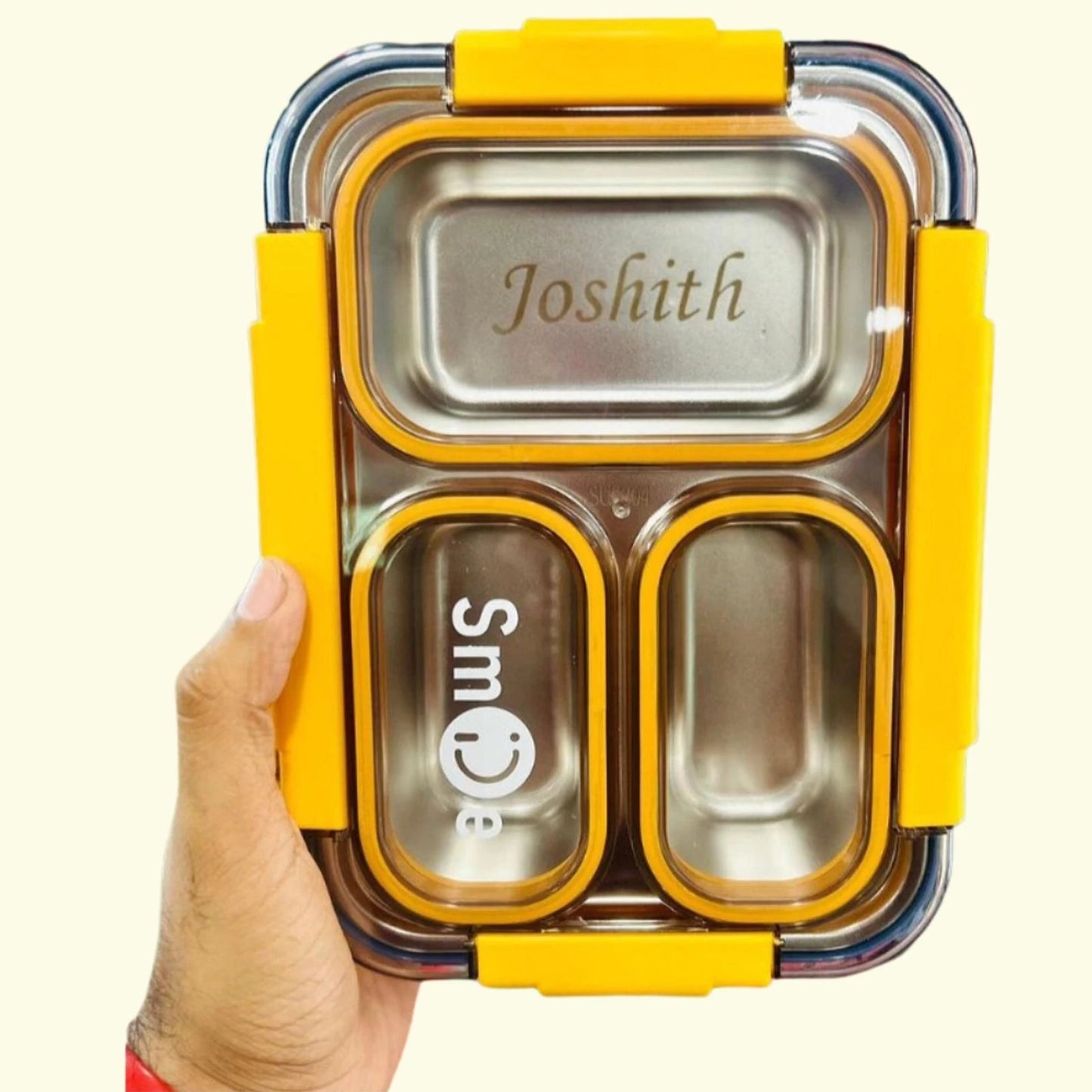Name Customised Stainless Steel 3 Compartment Lunch Box by Globo