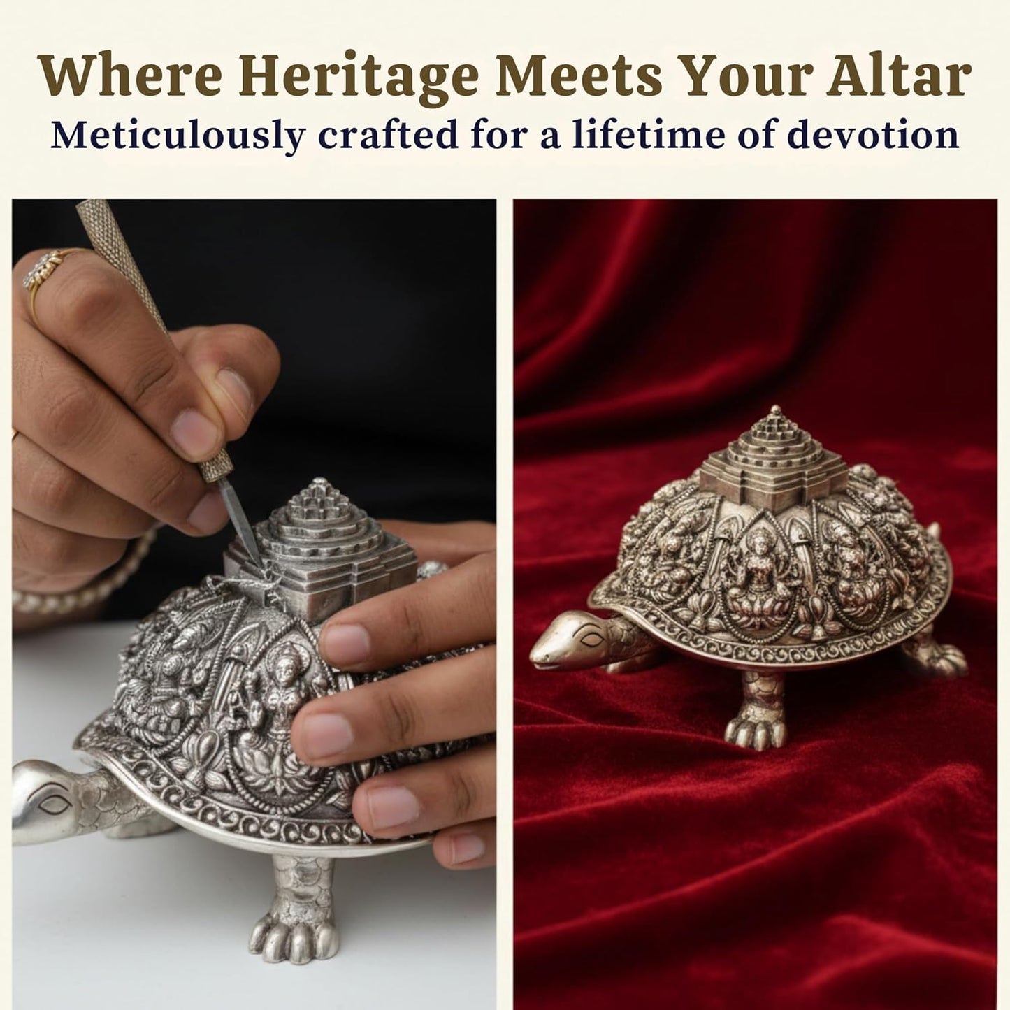 Silver Plated Ashtalakshmi Tortoise Idol with Shree Yantra | 999 Silver Plating