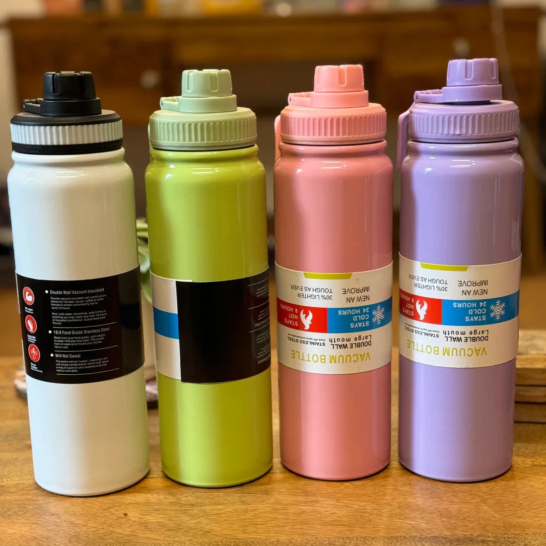 Stainless Steel Water Bottle in 4 Colours White, Green, Pink, Purple