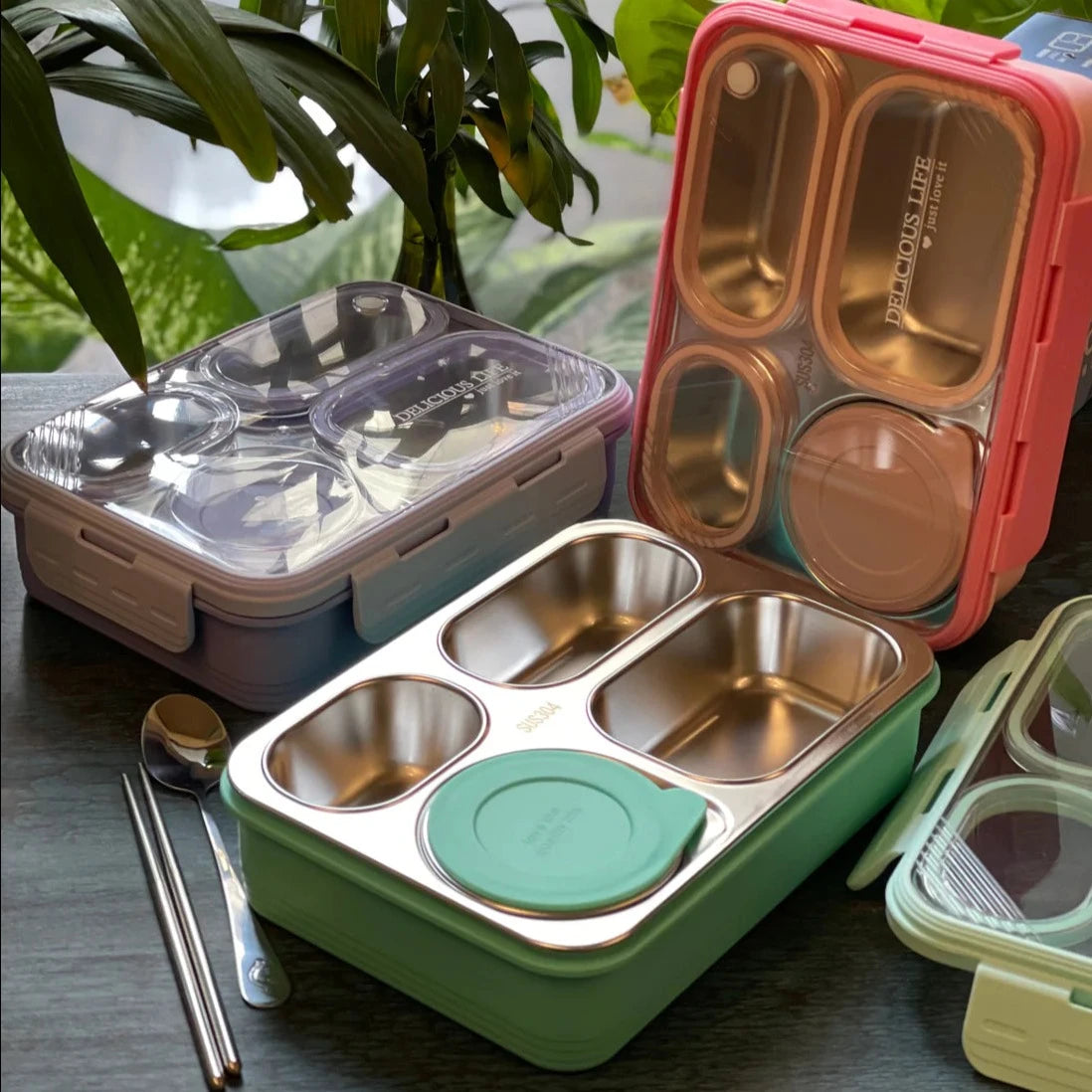 4 Compartment Lunch Box for Office & School - No Leakage