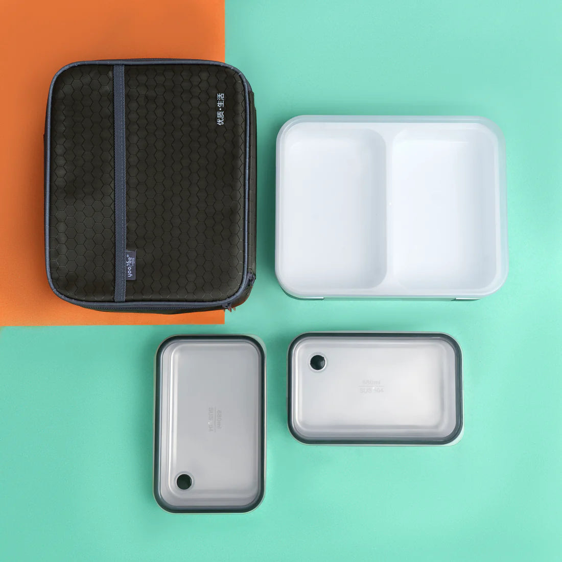 Pure Meal 2 Compartment Stainless Steel Bento Lunch Box with Bag