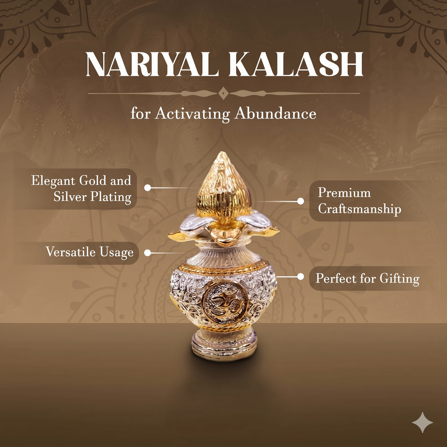 Gold and Silver Plated Nariyal Kalash for Activating Abundance