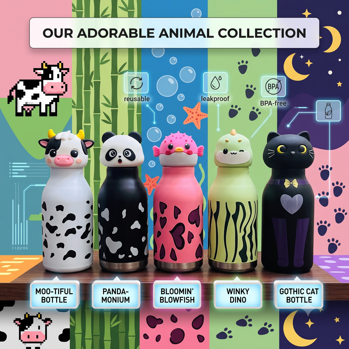Premium Wild Animal Water Bottle & Sipper – 450 ML