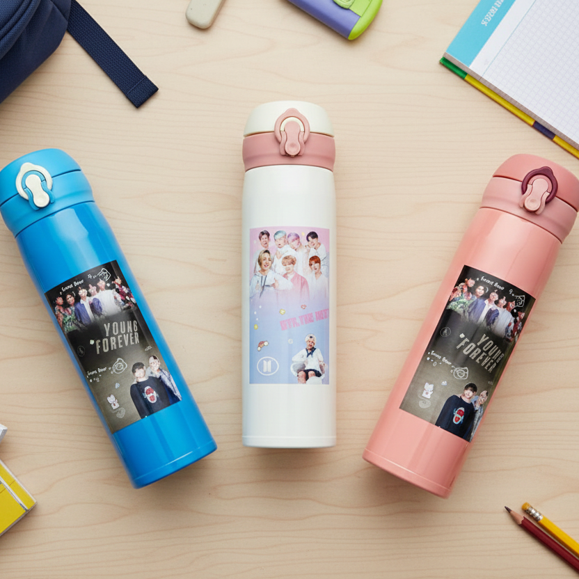 BTS Theme Sipper Stainless Steel Water Bottle - 500 ML