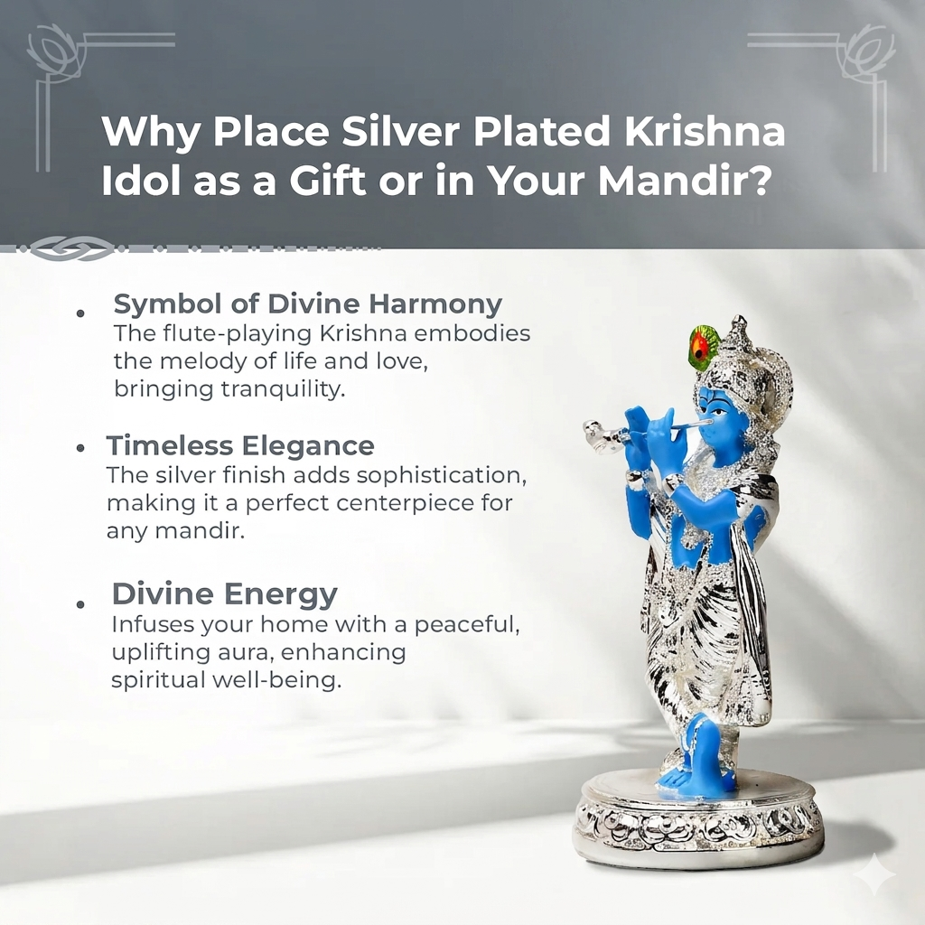 Silver Plated Murli with Krishna Idol