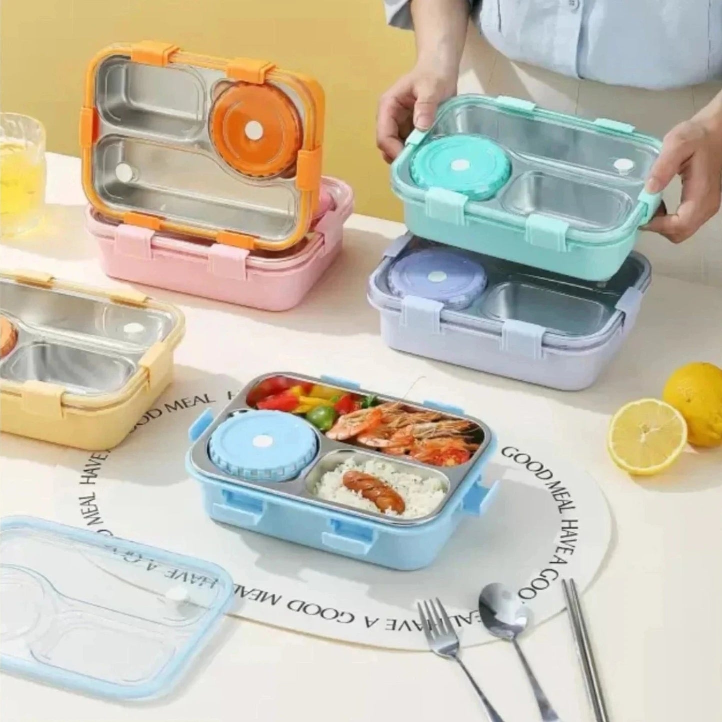 Stainless Steel 3 Compartment Lunch Box with Bowl by the Globo