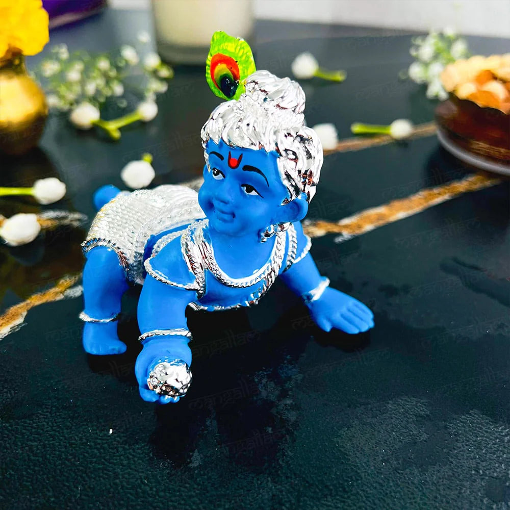 Silver Plated Crawling Laddu Gopal