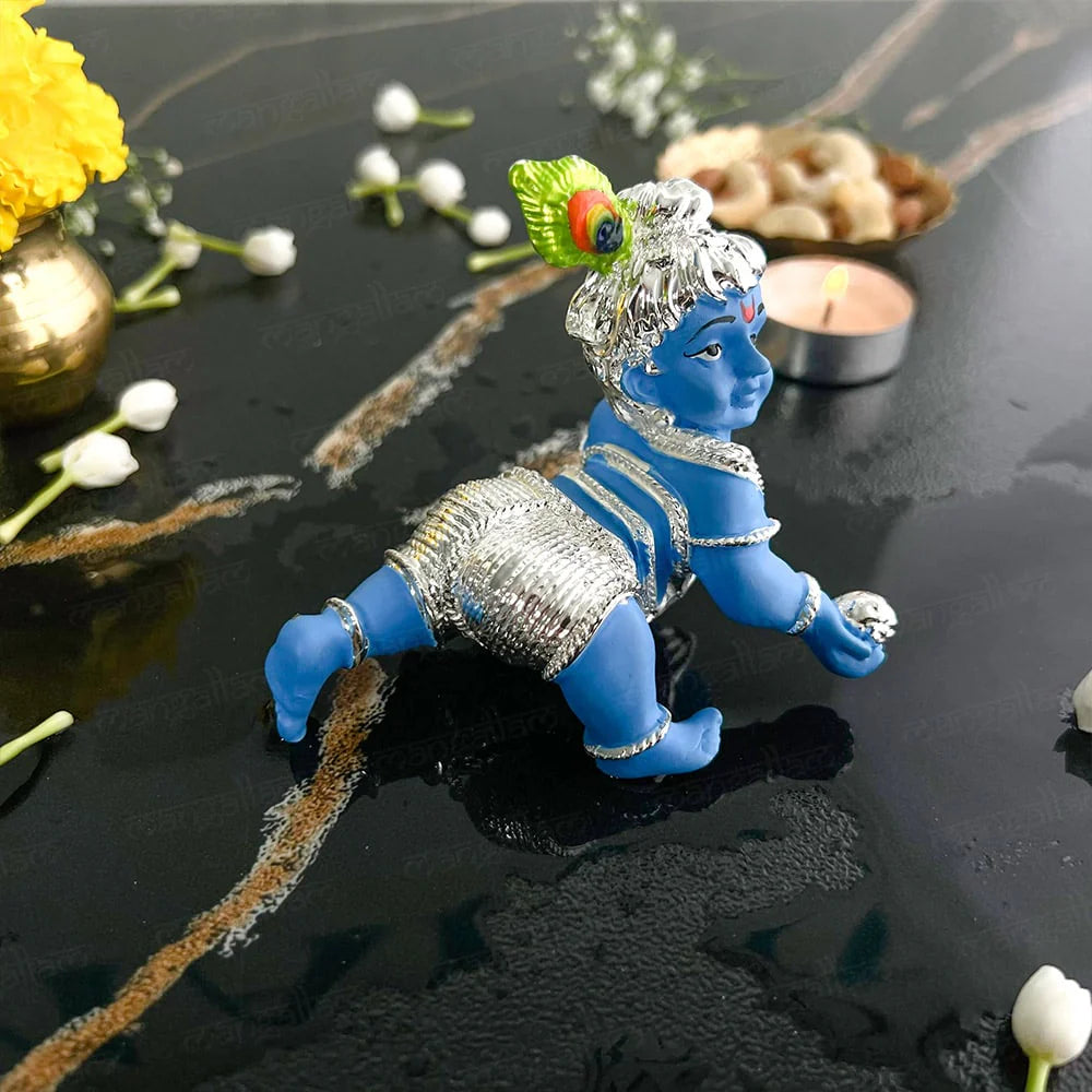 Silver Plated Crawling Laddu Gopal