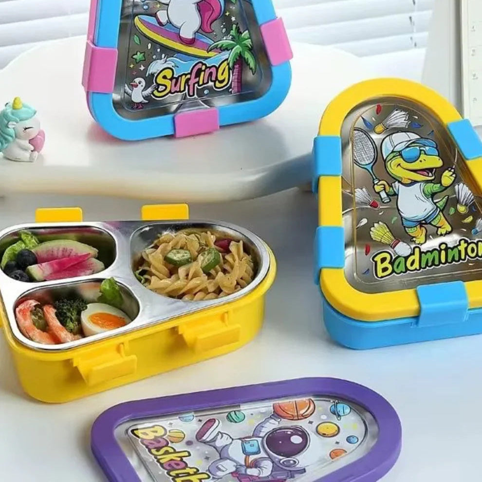 Triangle Bite Stainless Steel Lunch Box (3 Grid)