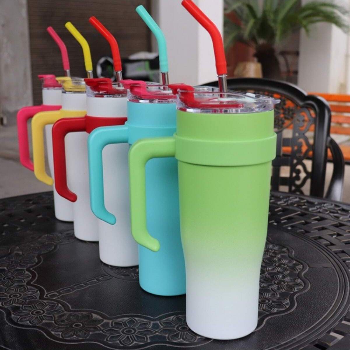 Insulated Coffee Tumblers With Handle And Straw (1200 ML)