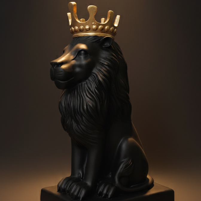 Polyresin Lion King Statue With Crown - Black