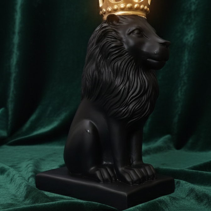 Polyresin Lion King Statue With Crown - Black