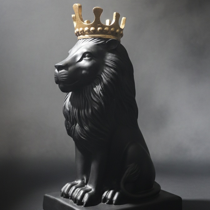 Polyresin Lion King Statue With Crown - Black