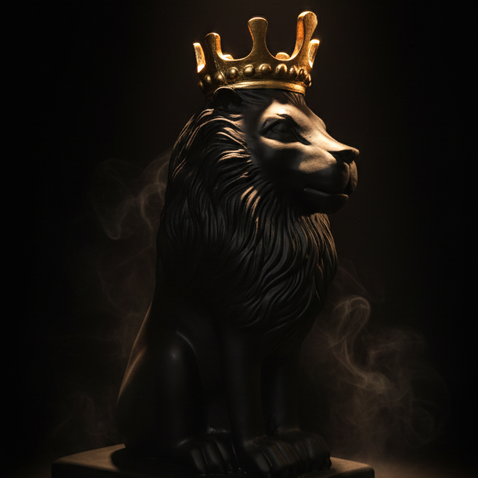 Polyresin Lion King Statue With Crown - Black