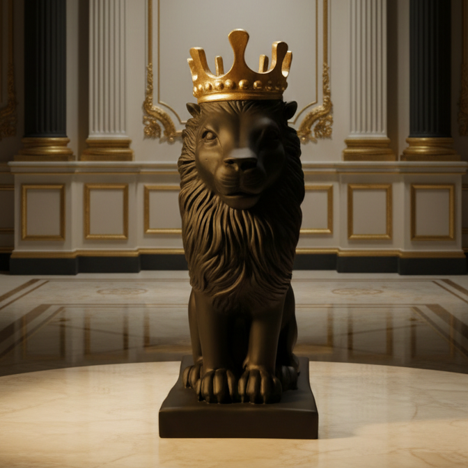 Polyresin Lion King Statue With Crown - Black