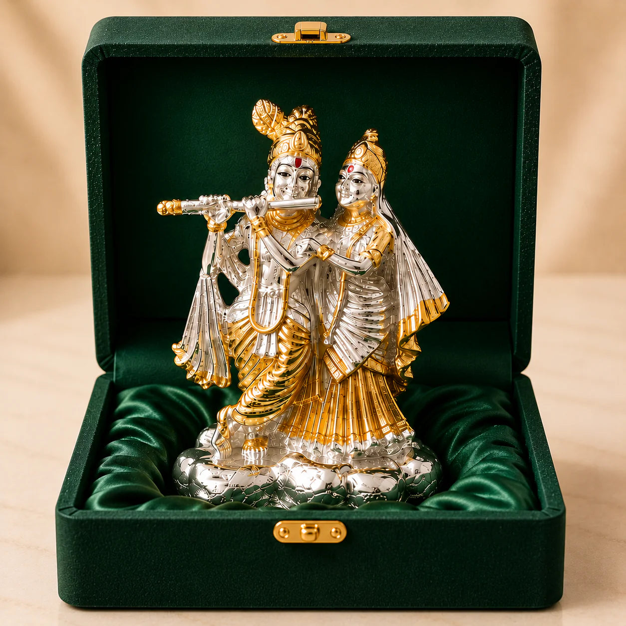 Silver-Plated Radha Krishna Idol For Home