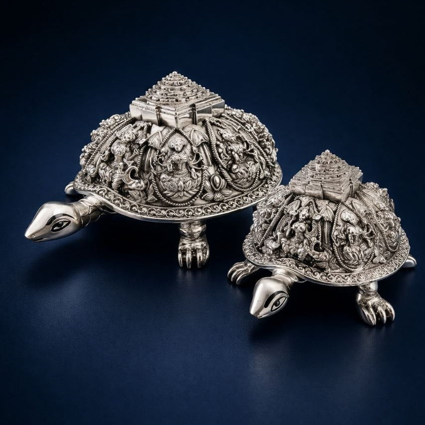 Silver Plated Ashtalakshmi Tortoise Idol with Shree Yantra | 999 Silver Plating