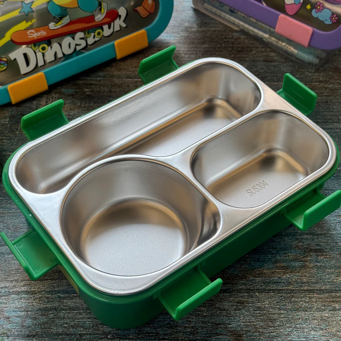 YumYum Stainless Steel Bento Lunch Box (3 Grid) With Bowl - 100% Leakproof