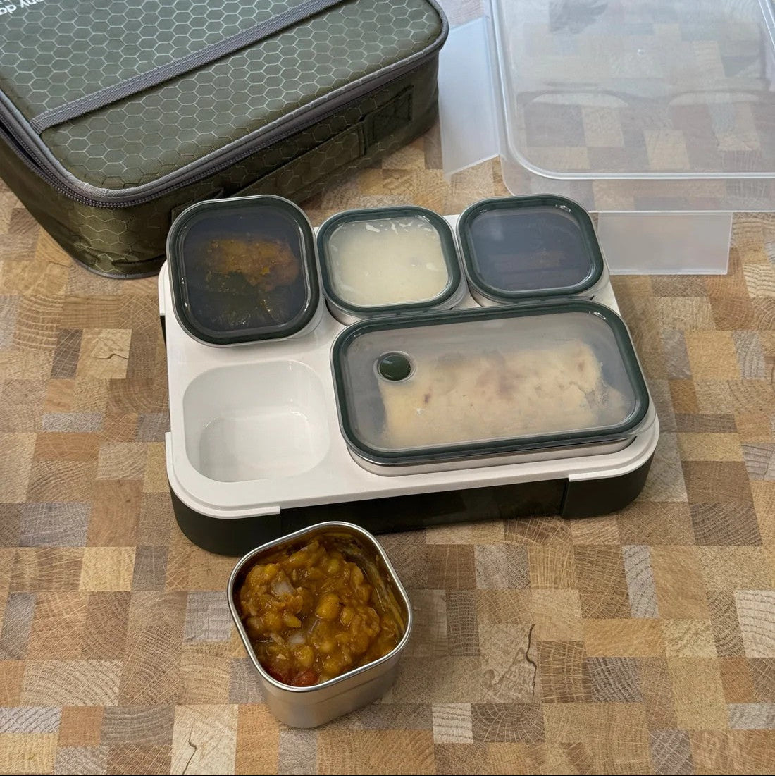 Pure Meal 5 (2+3) Compartment Stainless Steel Bento Lunch Box with Bag