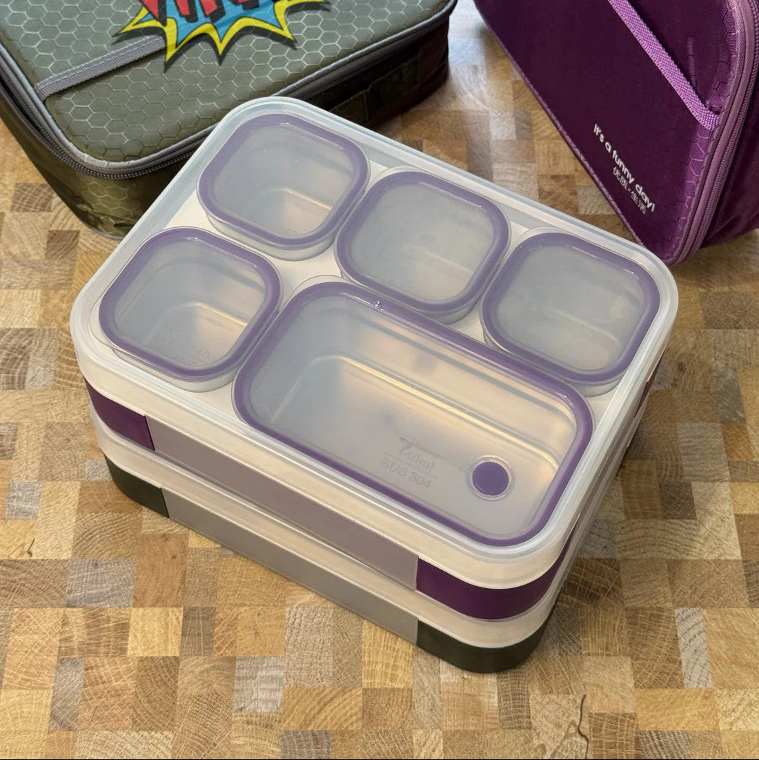 Pure Meal 5 (2+3) Compartment Stainless Steel Bento Lunch Box with Bag