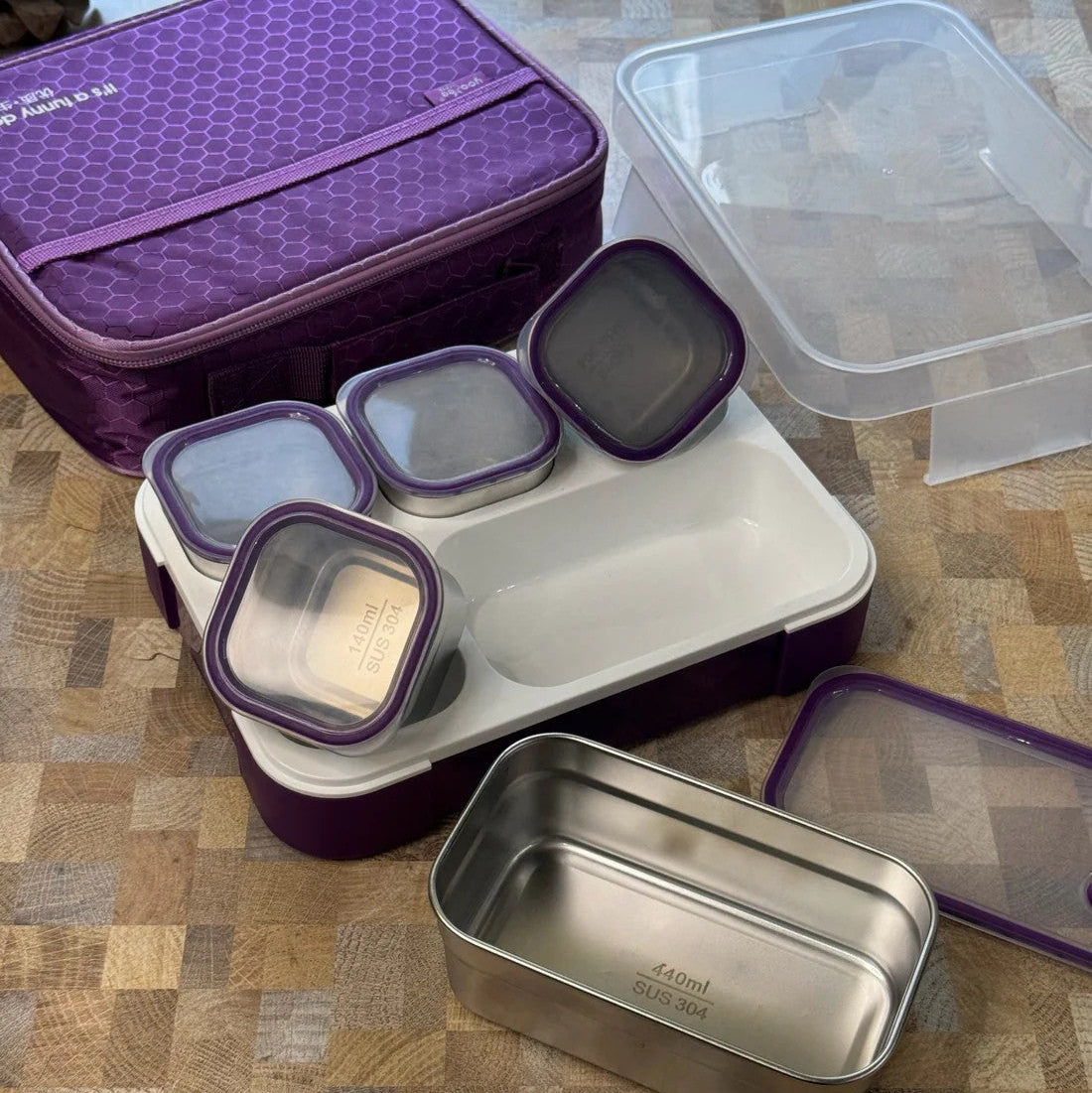 Pure Meal 5 (2+3) Compartment Stainless Steel Bento Lunch Box with Bag