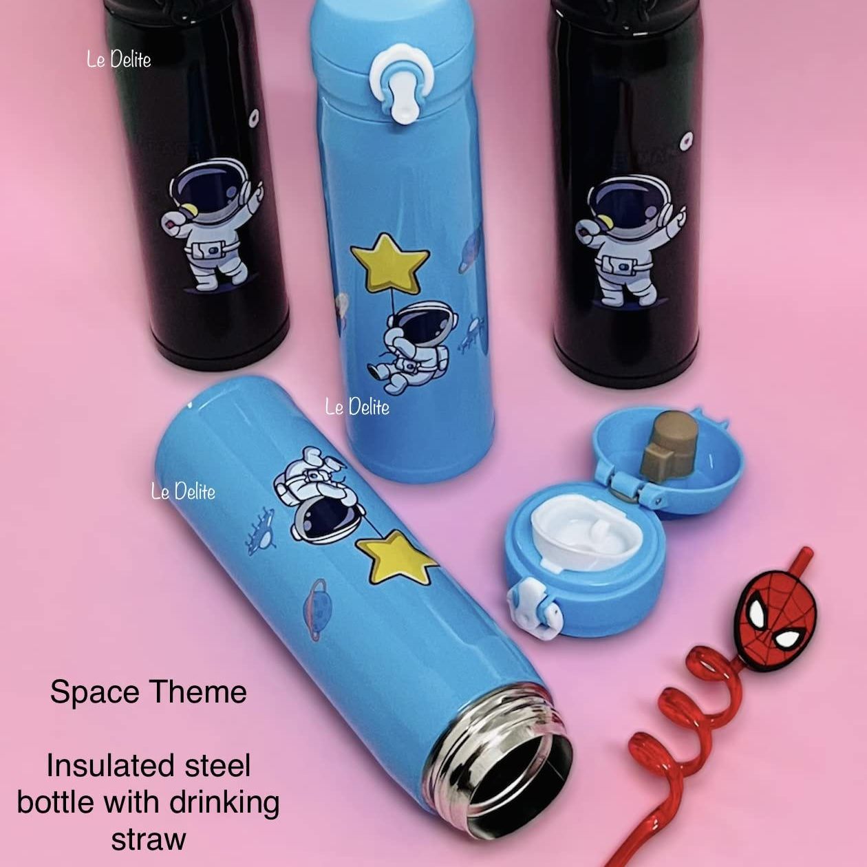 Space Theme Sipper Stainless Steel Water Bottle - 500 ML
