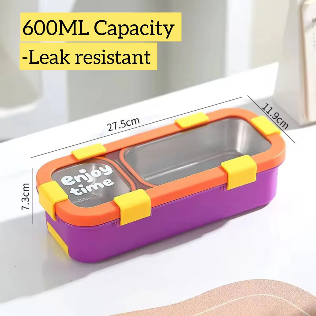 MealJoy Sleek Stainless Steel Bento Lunch Box (2 Grid) - 100% Leakproof