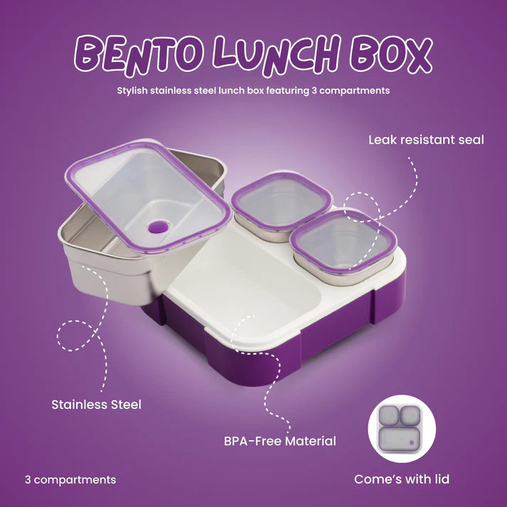 Pure Meal 3 Compartment Stainless Steel Bento Lunch Box with Bag