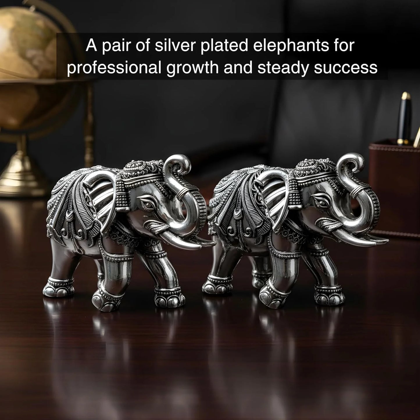 Silver-Plated Elephant Pair for Vastu & Gifting