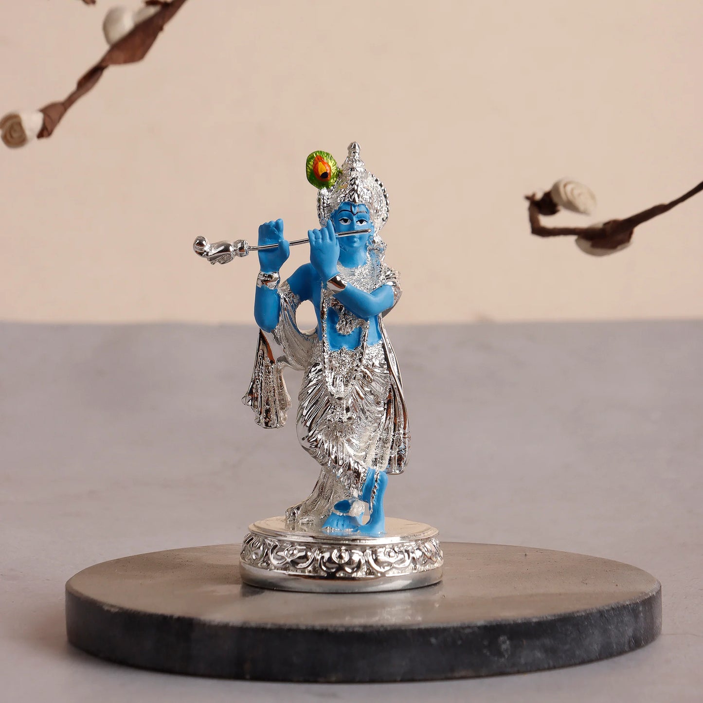 Silver Plated Murli with Krishna Idol
