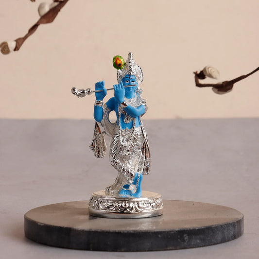 Silver Plated Murli with Krishna Idol
