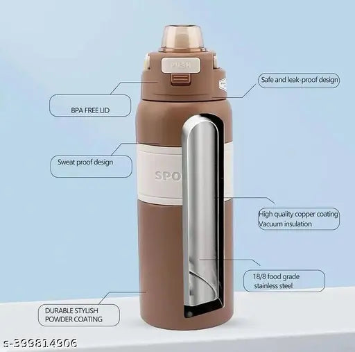 Stylish Solid Color Stainless Steel Water Bottle - 800 ML