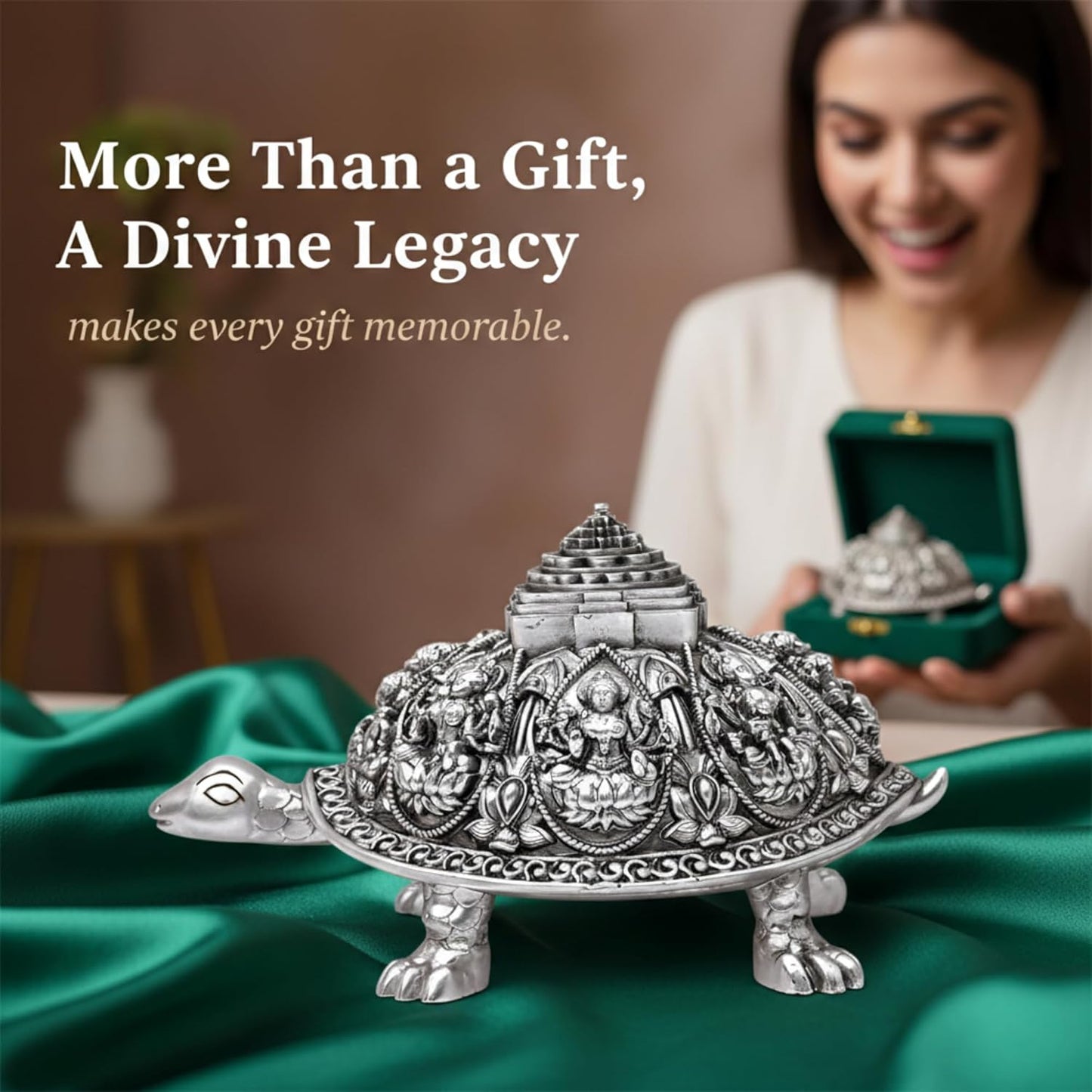 Silver Plated Ashtalakshmi Tortoise Idol with Shree Yantra | 999 Silver Plating