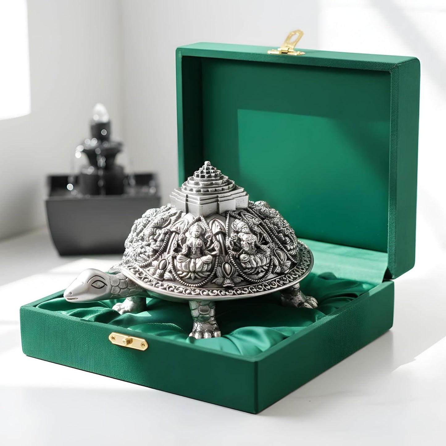 Silver Plated Ashtalakshmi Tortoise Idol with Shree Yantra | 999 Silver Plating