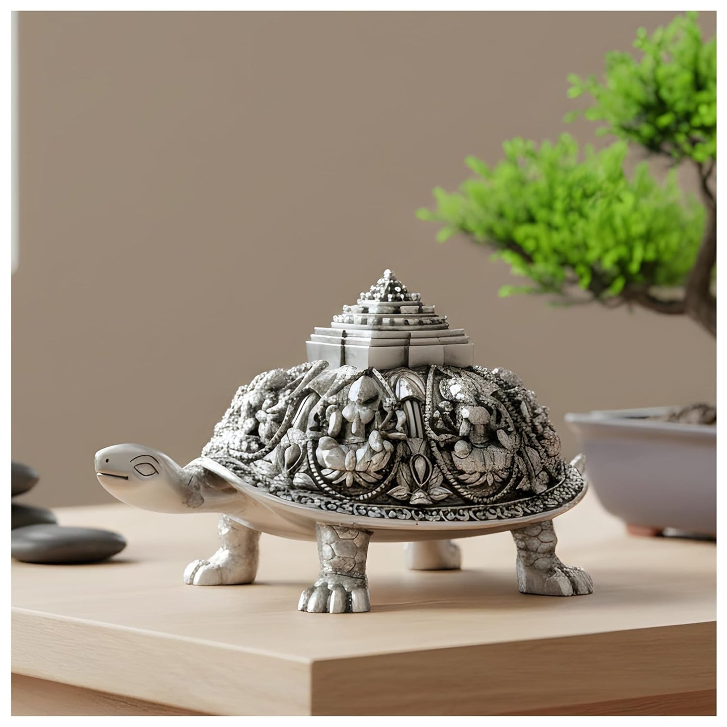 Silver Plated Ashtalakshmi Tortoise Idol with Shree Yantra | 999 Silver Plating