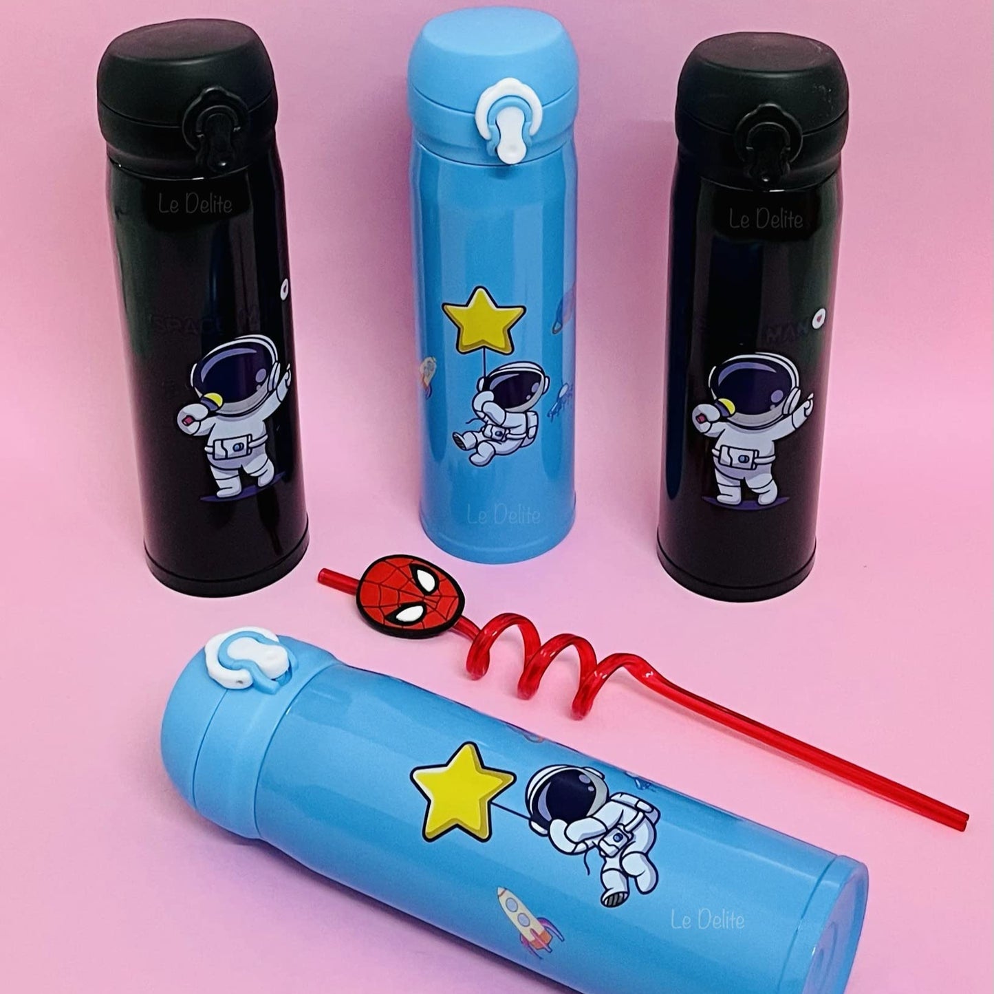 Space Theme Sipper Stainless Steel Water Bottle - 500 ML