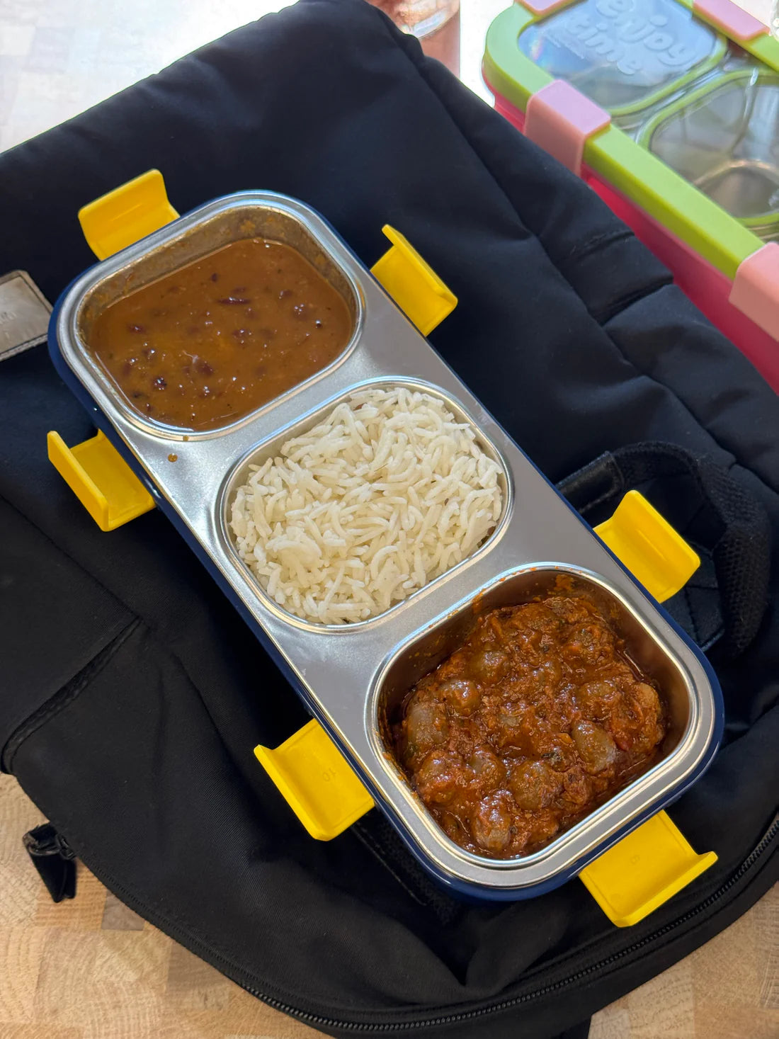 Yum Yum Sleek Stainless Steel Bento Lunch Box (3 Grid) - 100% Leakproof