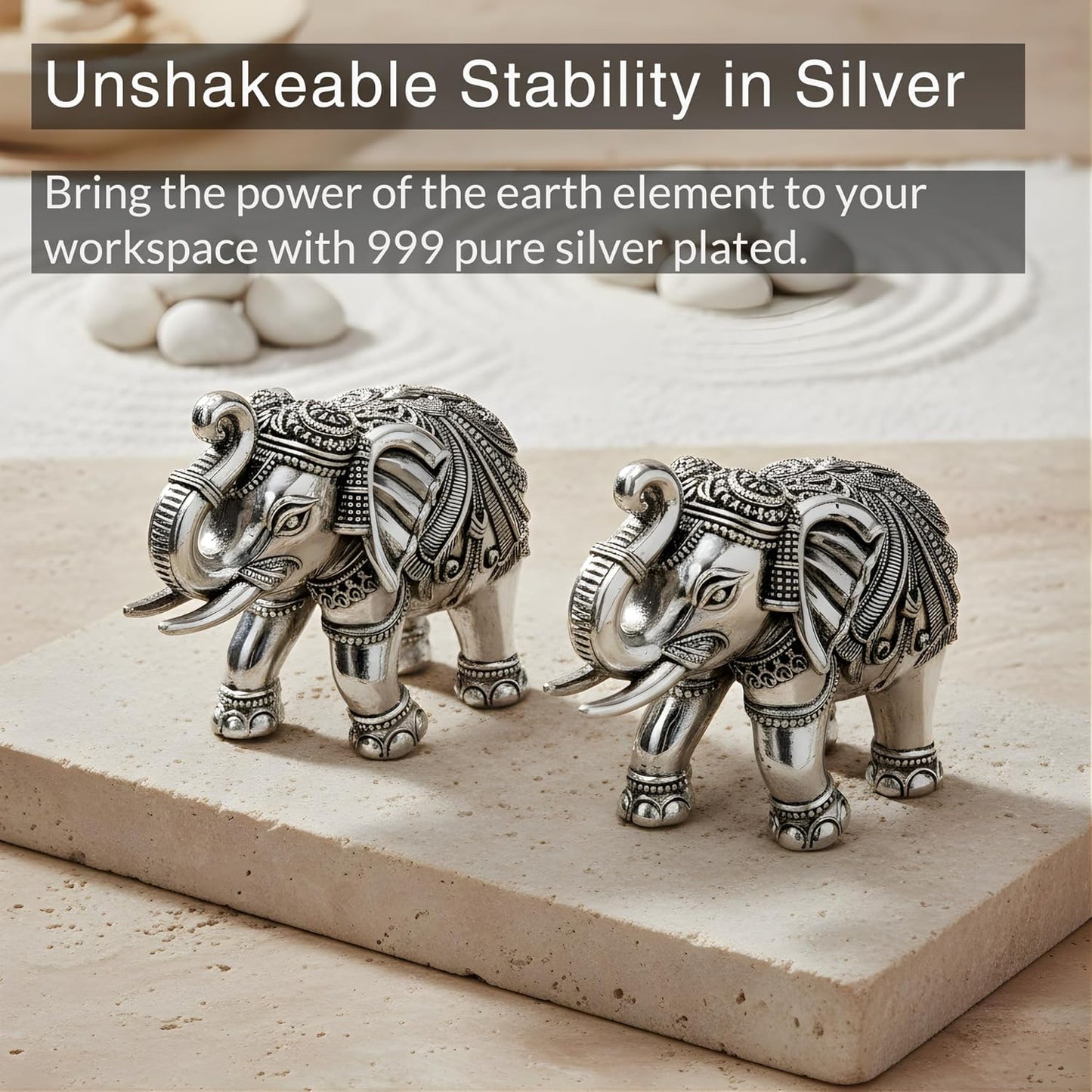 Silver-Plated Elephant Pair for Vastu & Gifting