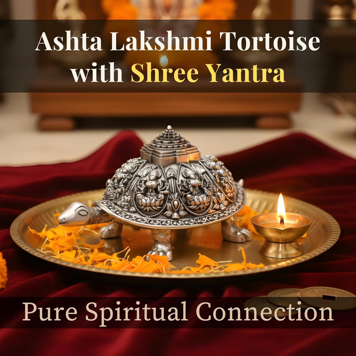 Silver Plated Ashtalakshmi Tortoise Idol with Shree Yantra | 999 Silver Plating