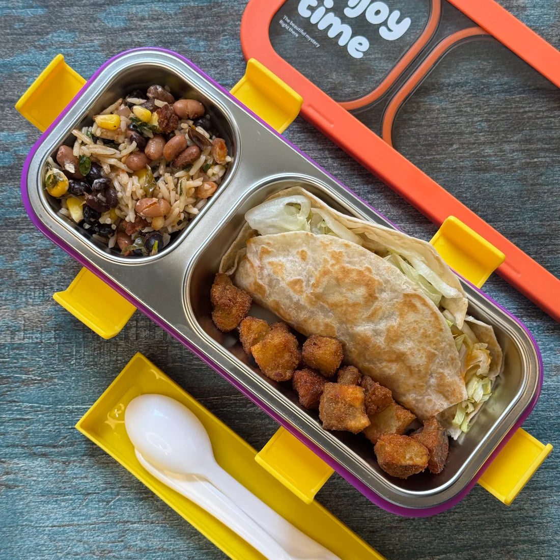 MealJoy Sleek Stainless Steel Bento Lunch Box (2 Grid) - 100% Leakproof