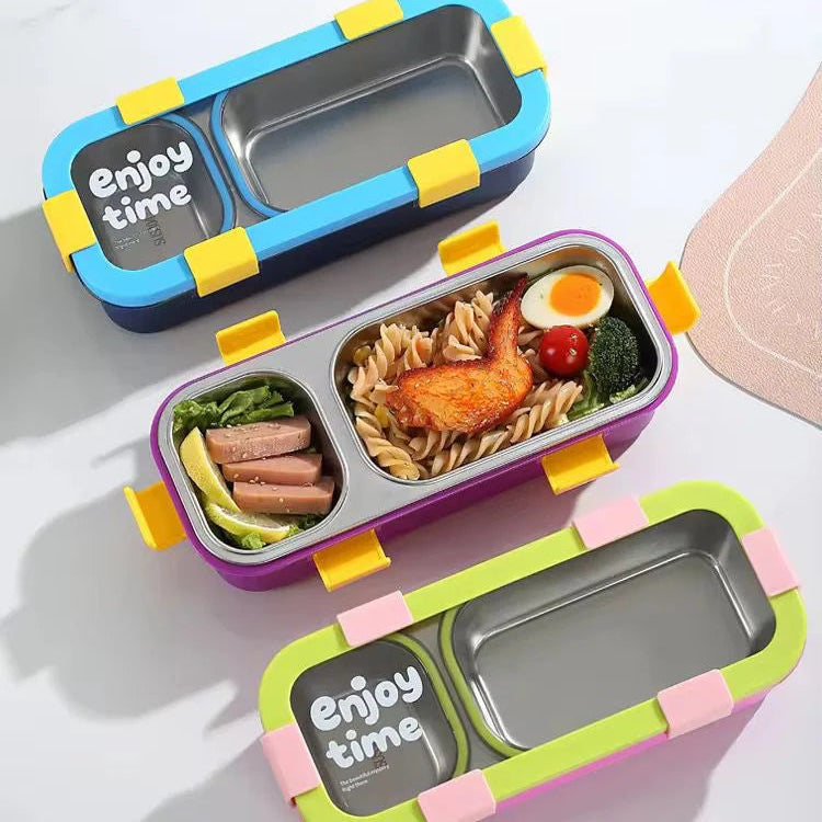 MealJoy Sleek Stainless Steel Bento Lunch Box (2 Grid) - 100% Leakproof